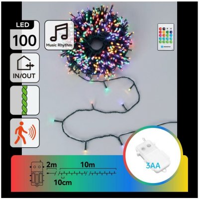Aigostar B.V. LED Stm venk ván řetěz se senz 100xLED/3xAA 12m multicolor + DO B10303AADY – Hledejceny.cz