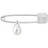 Brož Gaura Pearls stříbrná brož s řiční perlou a zirkony Spínací špendlík SK19400BR bílá