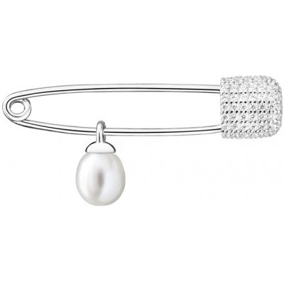 Gaura Pearls stříbrná brož s řiční perlou a zirkony Spínací špendlík SK19400BR bílá