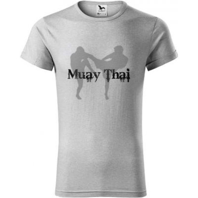 Tričko s potiskem Sportovni triko Muay thai pánské světle šedý melír – Zboží Mobilmania