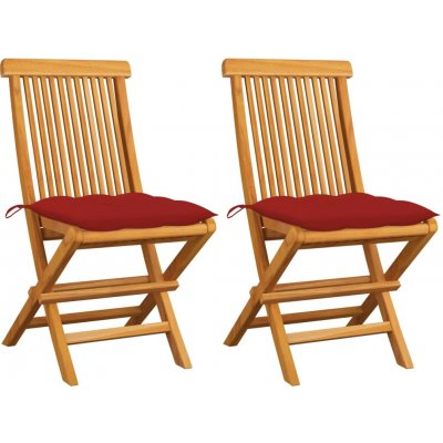 zahrada-XL 3062481 Zahradní židle s červenými poduškami 2 ks masivní teak – Hledejceny.cz