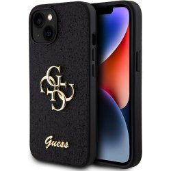 Pouzdro Guess PU 4G Strass Triangle Metal Logo iPhone 15 Plus černé