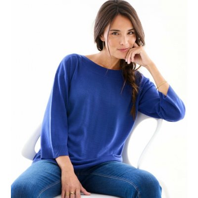 Pulovr s lodičkovým výstřihem a 7/8 rukávy tmavě modrá – Sleviste.cz