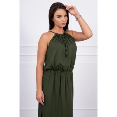 Dlouhé šaty s rozparkem MI8893 zelená
