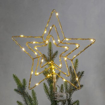 STAR TRADING Svítící vánoční hvězda na stromeček Topsy Brass zlatá barva kov