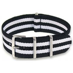 NATO Strap Bílá / černá NTS021 šíře