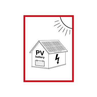 Označení FVE na budově s baterií - PV symbol - bezpečnostní tabulka, samolepka 74 x 105 mm – Zboží Mobilmania