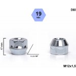 Kolová matice M12x1,5 kužel otevřená, klíč 19, D60, FORD, VOLVO, výška 17 mm – Sleviste.cz