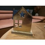Svícen hliník 130x80x190/150x80x160mm na čajovou svíčku domek, zlatá, přírodní Velikost: s jedním oknem – Zboží Dáma