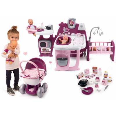 Smoby Set domček pre bábiku Violette Baby Nurse Large Doll's Play Center Smoby a hlboký kočík s textilom a 32 cm bábikou SM220349-23