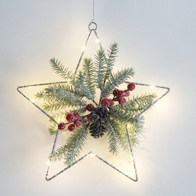 ACA Lighting LED vánoční hvězda do okna s větvičkou teplá bílá na baterie AA