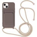Pouzdro AppleKing silikonové se šňůrkou a kapsou na karty iPhone 14 - tmavě hnědé – Zboží Mobilmania