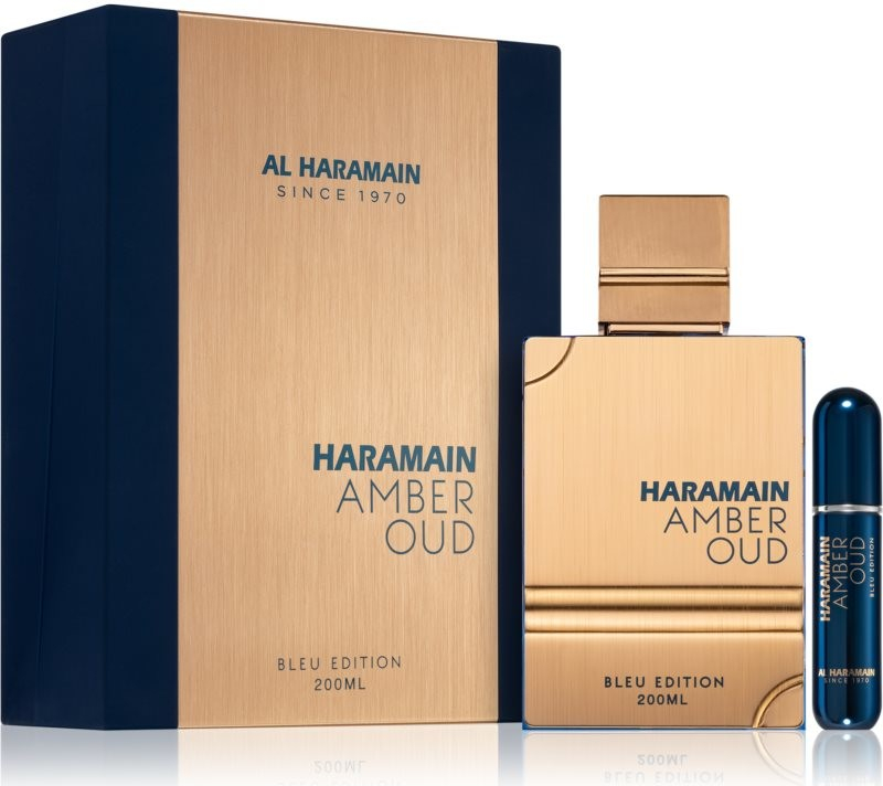 Al Haramain Amber Oud Blue Edition EDP 200 ml + Al Haramain Amber Oud Blue Edition plnitelný rozprašovač parfémů dárková sada
