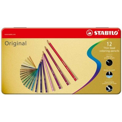 Prémiové pastelky STABILO Original ARTY+ - 12 ks sada v plechu (12 různých barev)