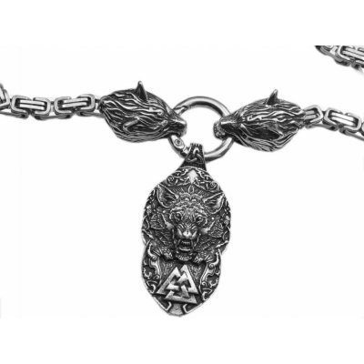 RiverSperky Řetízek z přívěskem chirurgická ocel anglický cín Ódinuv vlk Ocpr2204081