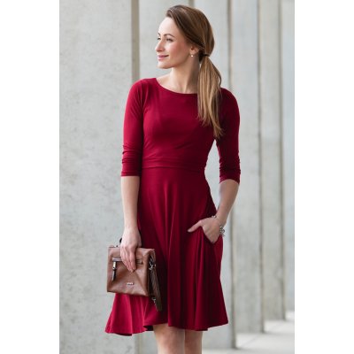 Krásná mamka Celoroční kojicí šaty Amalie s kapsami vínové – Zboží Mobilmania