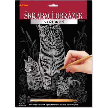 SMT Creatoys Škrabací obrázek stříbrný Kočka s koťaty