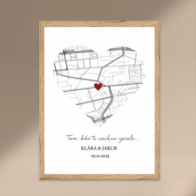 Plakát TAM KDE VŠECHNO ZAČALO, pro pár Rozměr plakátu: A3 (29,7 x 42 cm), Rámeček: Dřevěný rámeček – Sleviste.cz