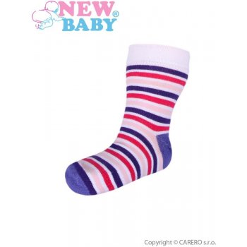 New Baby dětské pruhované ponožky bílo-růžovo-fialové
