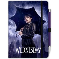 CurePink Poznámkový blok s projektorovým perem Netflix Wednesday Umbrella A5 14,8 x 21 cm