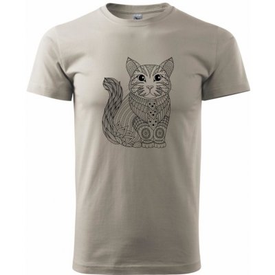 Kočka sedící mandala klasické pánské triko Ledově šedá – Zboží Mobilmania