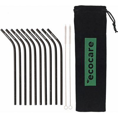 Ecocare Ekologická kovová brčka Zahnutá Černé se vzorem 10 ks – Zboží Dáma