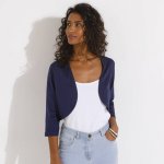 Jednobarevné bolerko s 3/4 rukávy nám. modrá – Zboží Dáma