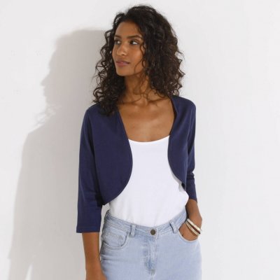 Jednobarevné bolerko s 3/4 rukávy nám. modrá – Zboží Dáma