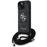 Guess PU 4G Metal Logo Zadní Kryt pro iPhone 15 Černá + Crossbody Popruh – Zboží Živě