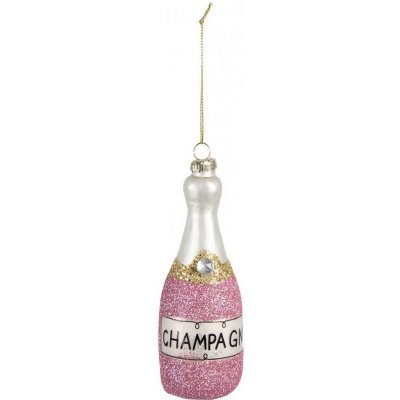 Clayre & Eef Růžová vánoční skleněná ozdoba láhev šampaňské Champagne Ø 4*12 cm – Hledejceny.cz