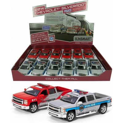 Teddies Auto Kinsmart Chevrolet 2014 Silverado Policie/Hasič kov/plast 13cm na zpětné nat. 2 barvy 12ks box – Zbozi.Blesk.cz