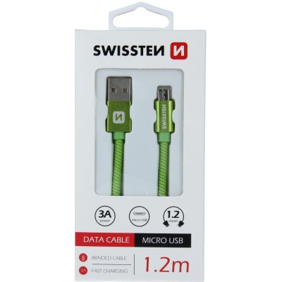 Swissten 71522207 USB 2.0, zástrčka A - zástrčka micro B, opletený, 1,2m, zelený – Zbozi.Blesk.cz