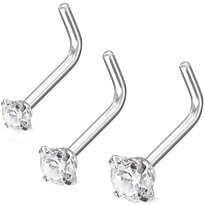 Šperky4U zahnutý piercing do nosu čirý kamínek N0170-03 – Zboží Dáma