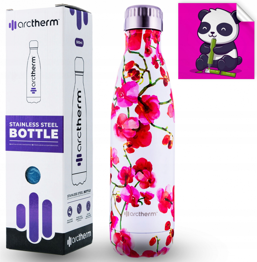 Arctherm Termoláhev bílá s červenými květy 500 ml