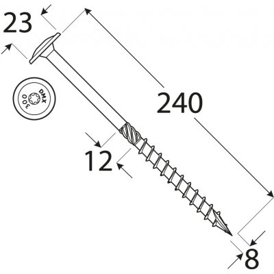 CS 08240 tesařský vrut s talířovou hlavou 8x240 – Hledejceny.cz