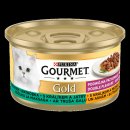 Krmivo pro kočky Gourmet Gold grilované a dušené kousky masa s králíkem a játry 85 g