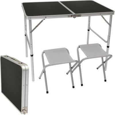 Amanka Kempingový stůl 90x60x70cm AMA-YU-95 Tmavě šedý včetně 2 stoliček