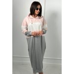 Fashionweek Maxi dlouhé teplákové šaty s kapuci K9574 Růžová – Zboží Mobilmania