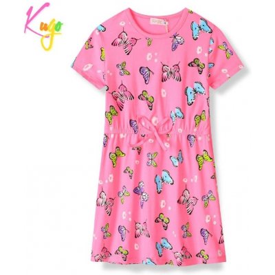 Kugo dívčí šaty HS9276 dívčí šaty s motýly tmavě růžové – Zboží Mobilmania