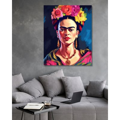 ZUTY Obrazy na stěnu - Frida Kahlo s kytkami ve vlasech 1 Rozměr: 40x50 cm, Rámování: vypnuté plátno na rám – Zboží Mobilmania