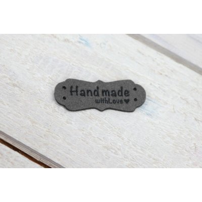 Pro Háčkování Hand Made koženková cedulka se srdíčkem 15x40 mm šedá – Zboží Dáma