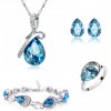 Sisi Jewelry souprava náhrdelníku náušnic a náramku Tear Drop prsten zdarma Světle modrá SET1096