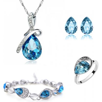 Sisi Jewelry souprava náhrdelníku náušnic a náramku Tear Drop prsten zdarma Světle modrá SET1096