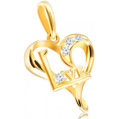 Šperky Eshop Diamantový přívěsek ze žlutého zlata srdce s nápisem LOVE čiré brilianty S3BT506.11
