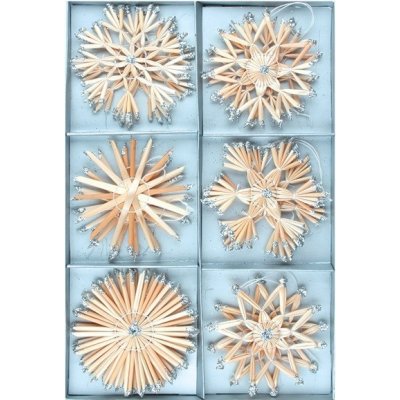Anděl Přerov Slaměné dekorace vločky se stříbrnými glitry 12 ks – Zboží Mobilmania