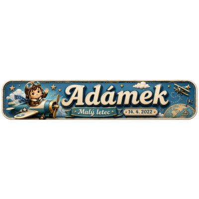 Bezvadary.cz | Dětská cedulka se jménem a motivem malého letce 20x4,2 cm / PVC plast 3mm / bez přísavek dz17 – Hledejceny.cz