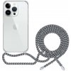 Pouzdro a kryt na mobilní telefon Apple Epico Spello Crossbody iPhone 15 Plus čiré/černo-bílé šňůrka