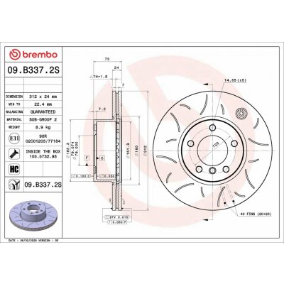 Brzdový kotouč BREMBO 09.B337.2S (09B3372S) | Zboží Auto