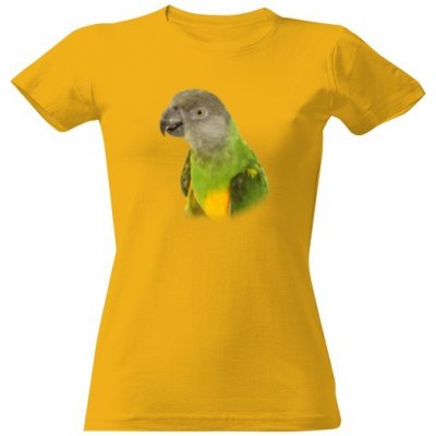 Tričko s potiskem Papoušek senegalský Zlatá – Zboží Dáma