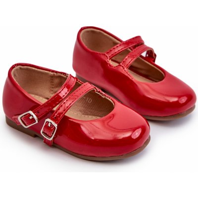 Dětské lakované balerínky s proužky eko kožené červené – Zboží Dáma